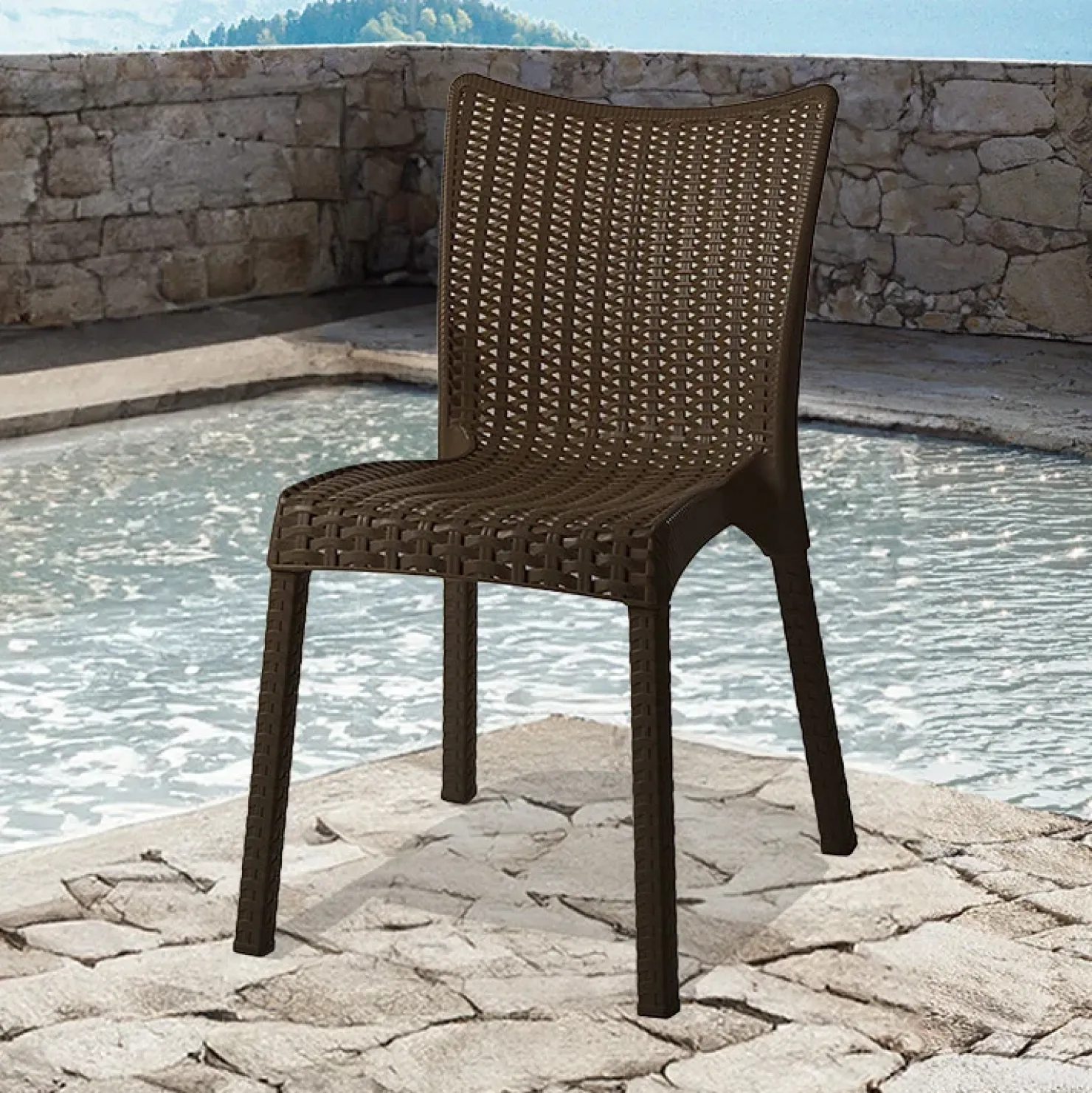Garnero Arredamenti Sedia da giardino esterno bar dehors polipropilene effetto rattan scuro Rossana Marrone Online