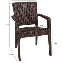 Garnero Arredamenti Sedia da giardino esterno bar dehors con braccioli polipropilene effetto rattan scuro Maddy Marrone Online