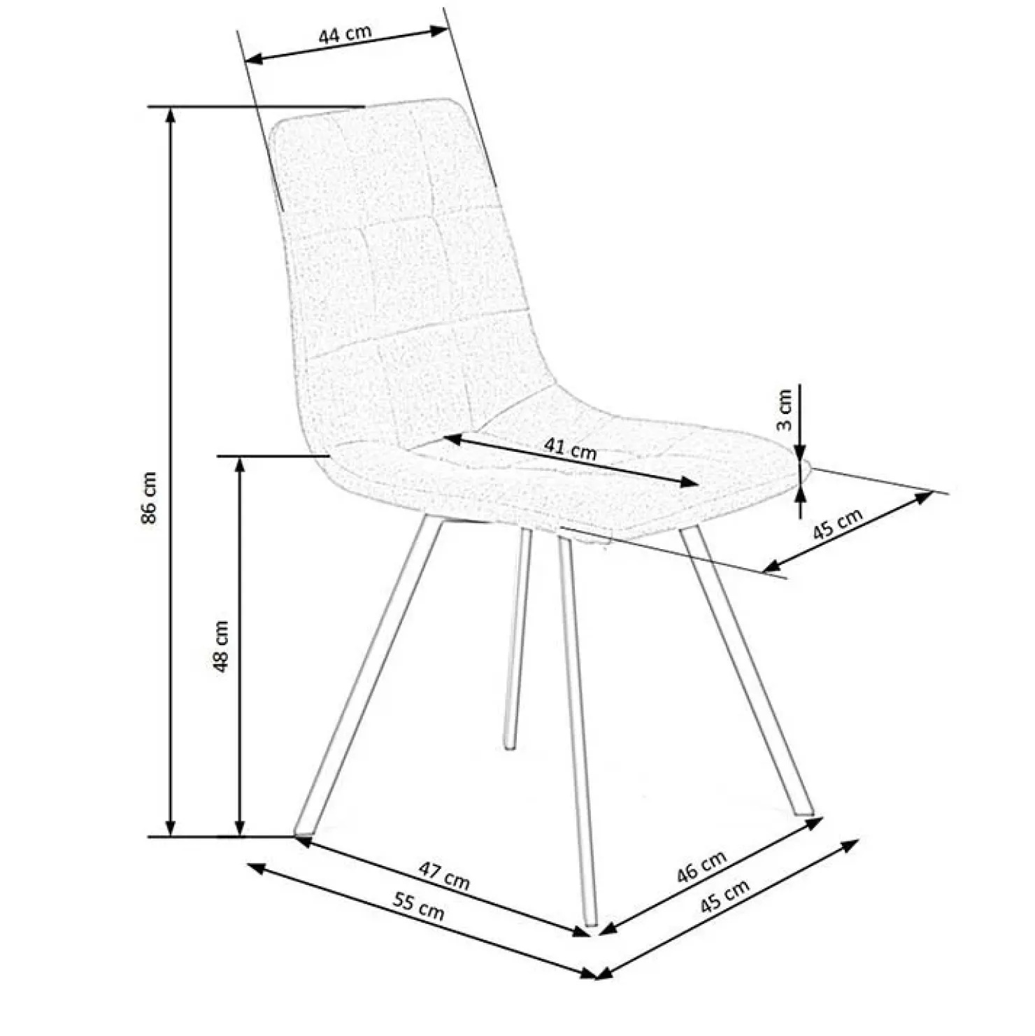 Garnero Arredamenti Sedia da pranzo imbottita in tessuto nero Kristen Grigio Sale