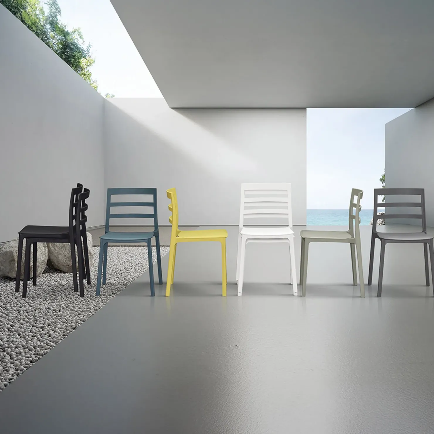 Garnero Arredamenti Sedia da pranzo impilabile moderna in polipropilene Nature Bianco New