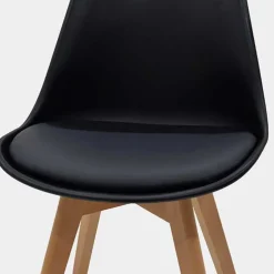 Garnero Arredamenti Sedia da pranzo stile scandinavo imbottita nero gambe legno Riccia Nero - Rovere New