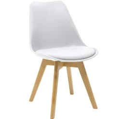 Garnero Arredamenti Sedia da pranzo stile scandinavo imbottita bianca gambe legno Riccia Bianco - Rovere Outlet