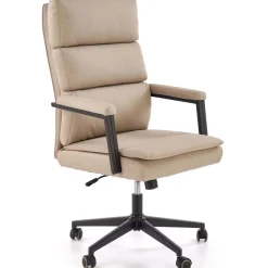 Garnero Arredamenti Sedia da ufficio con ruote e braccioli imbottita Yara Ecopelle Beige New