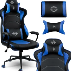 Garnero Arredamenti Sedia gaming regolabile con ruote in ecopelle nera blu Game Nero - Blu Best
