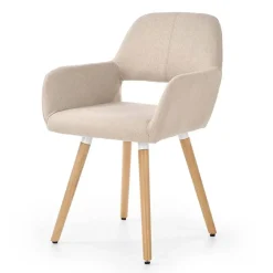Garnero Arredamenti Sedia imbottita in tessuto beige con gambe in legno rovere Irina