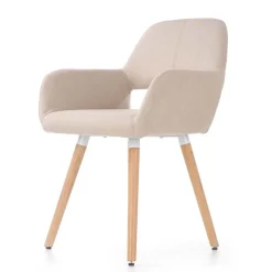 Garnero Arredamenti Sedia imbottita in tessuto beige con gambe in legno rovere Irina
