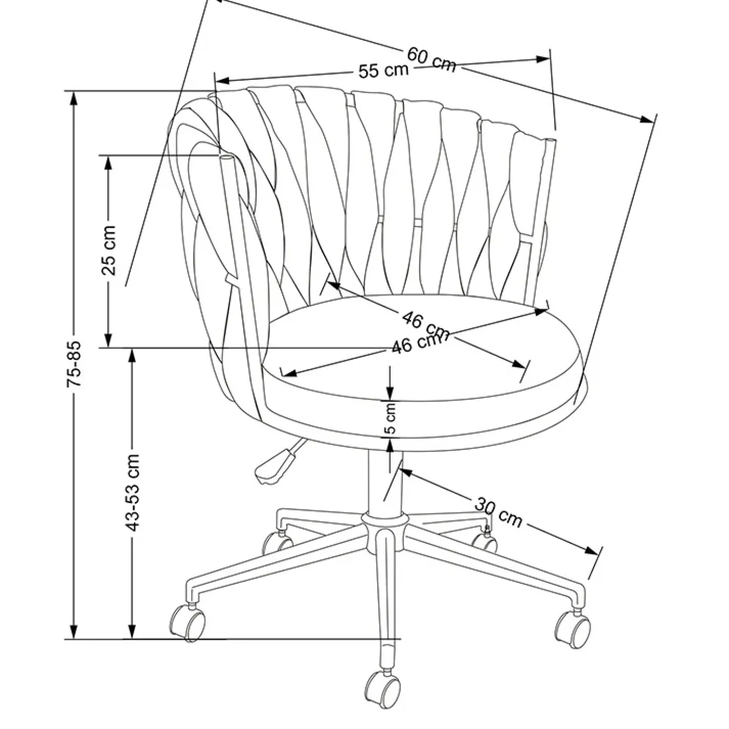 Garnero Arredamenti Sedia moderna con ruote regolabile in tessuto nero Monie Grigio Outlet