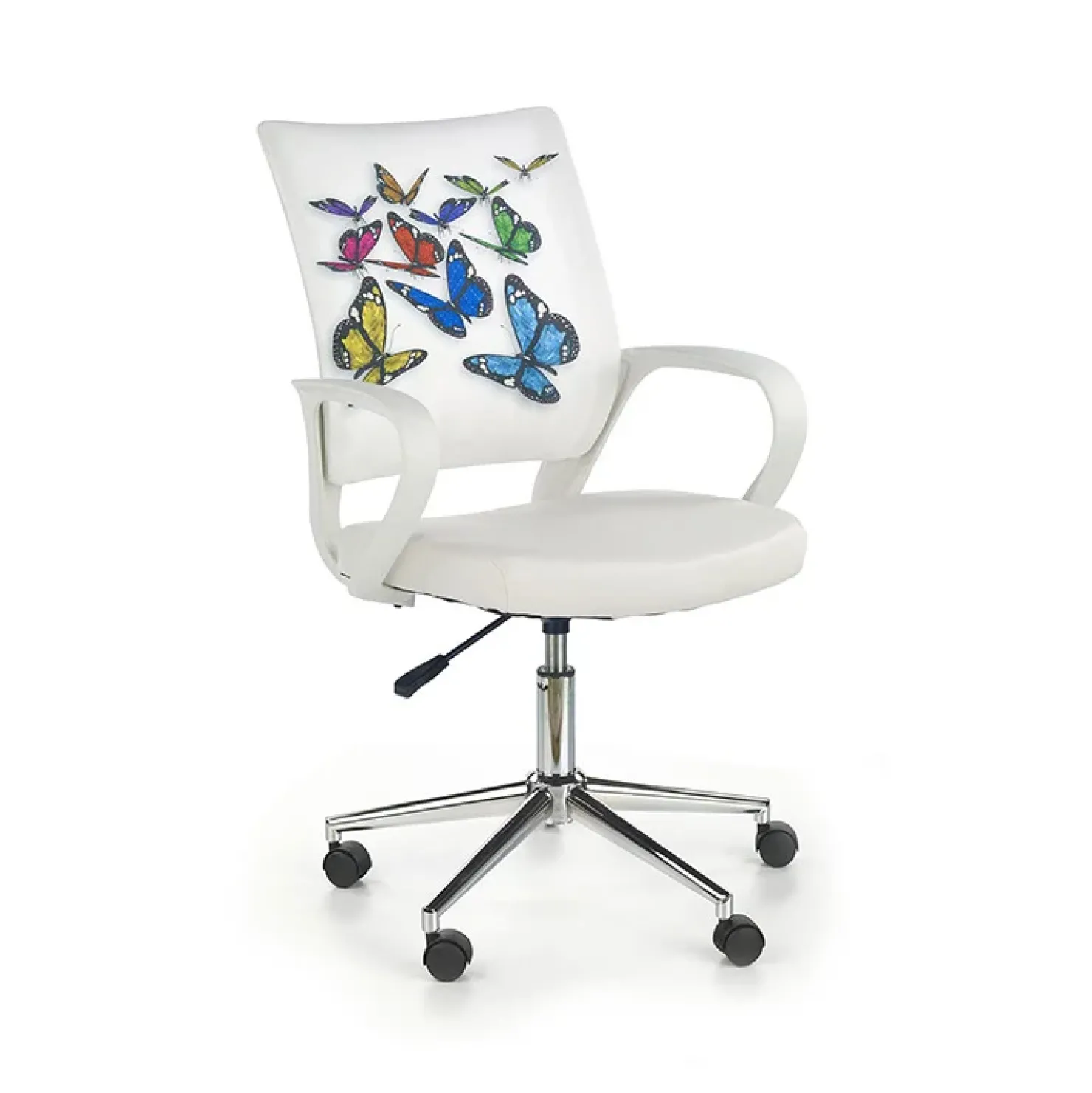 Garnero Arredamenti Sedia per scrivania ragazzi in ecopelle bianca con grafica Farfalle Clearance