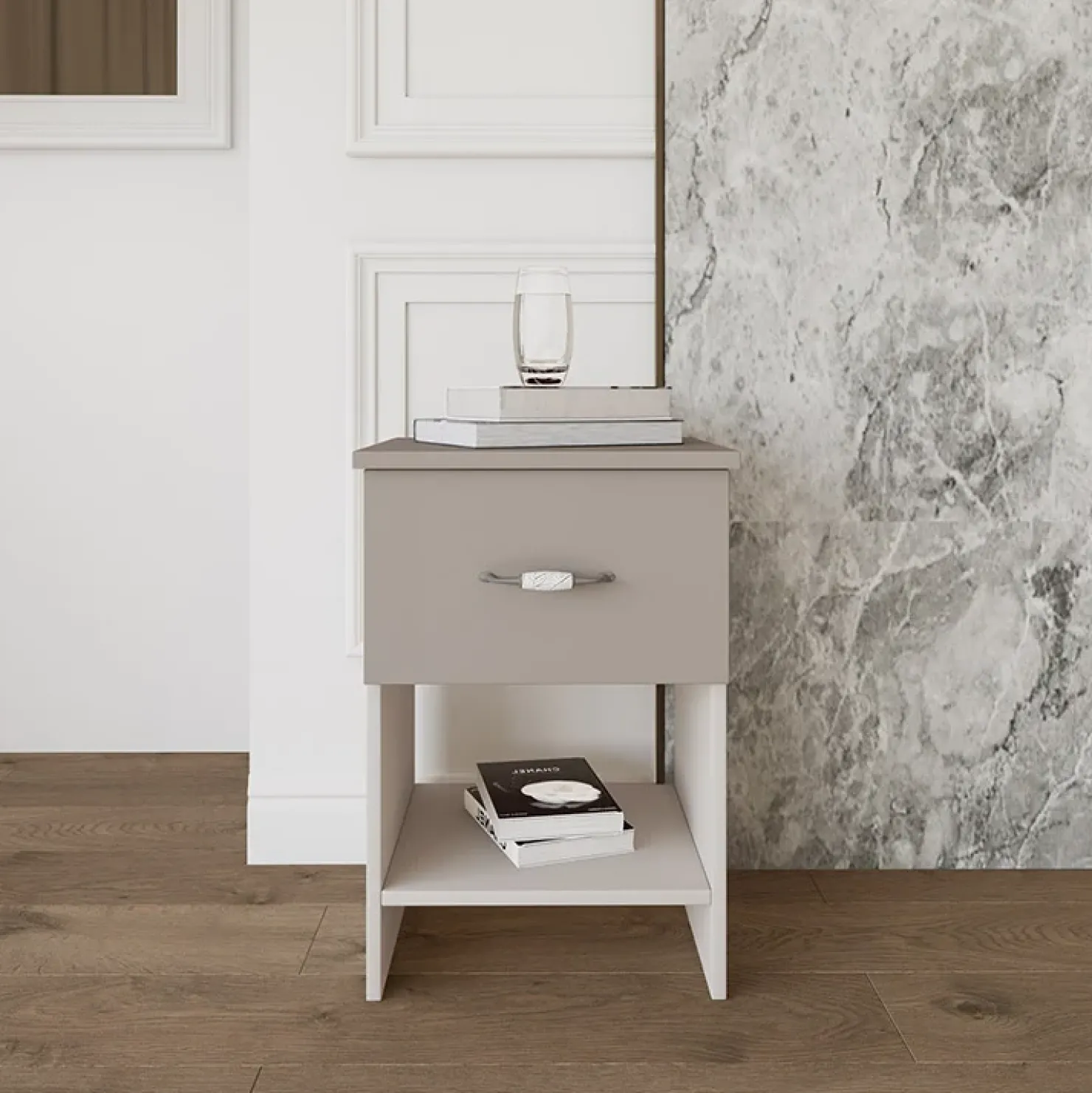 Garnero Arredamenti Set 2 comodini moderni 40x59h cm 1 cassetto beige Emporio Best