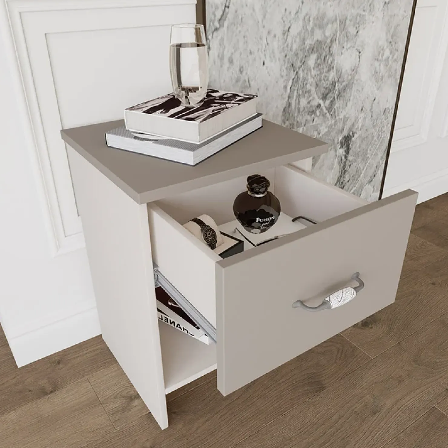 Garnero Arredamenti Set 2 comodini moderni 40x59h cm 1 cassetto beige Emporio Best