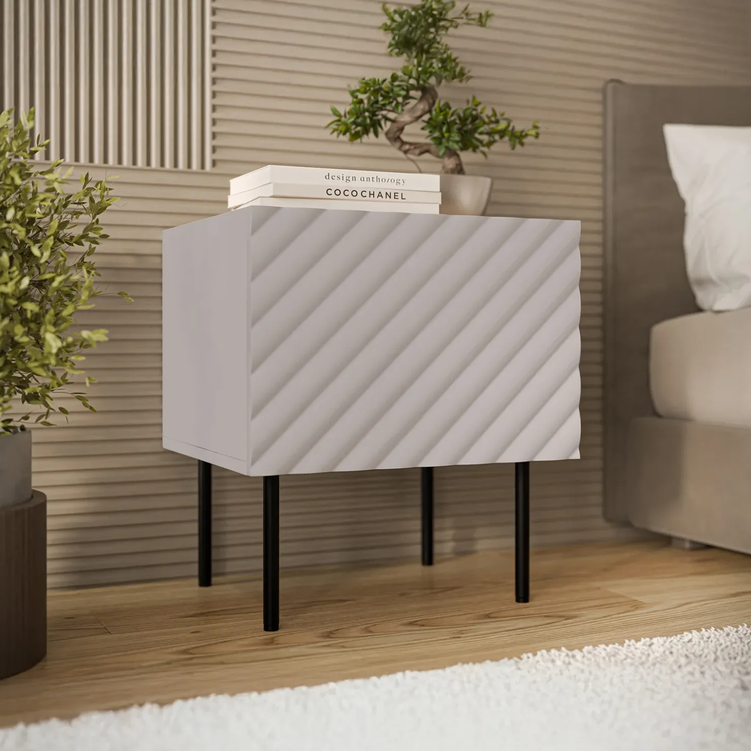 Garnero Arredamenti Set 2 comodini 47x52h cm 1 anta con frontali decorati Daniele Beige New