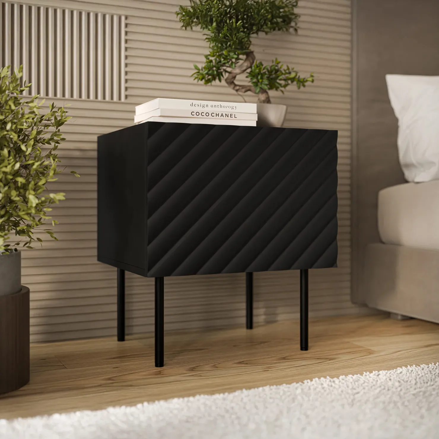 Garnero Arredamenti Set 2 comodini 47x52h cm 1 anta con frontali decorati nero Daniele Nero Opaco Online