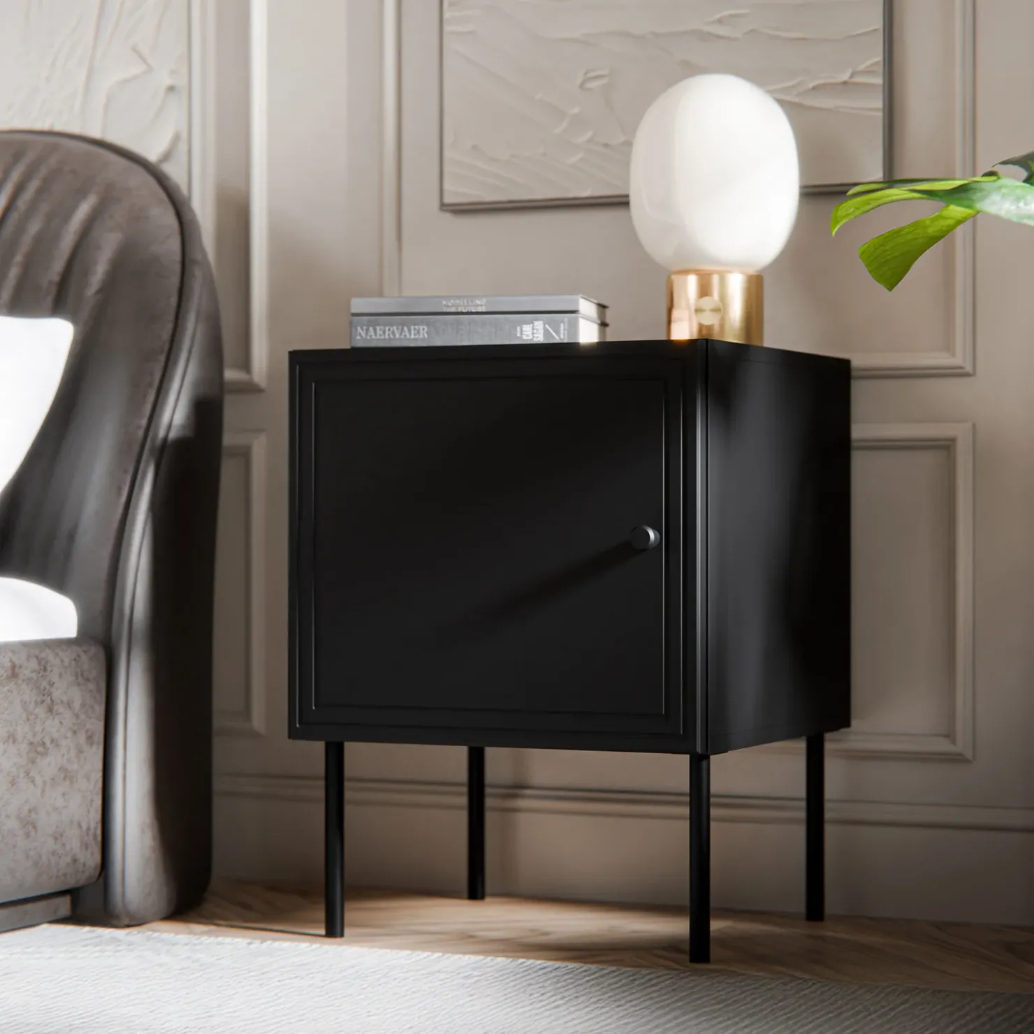 Garnero Arredamenti Set 2 comodini 45x59h cm 1 anta Stark Nero Opaco Clearance