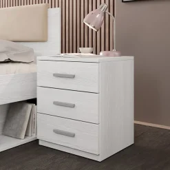 Garnero Arredamenti Set 2 comodini 46x56h cm 3 cassetti pino bianco Cortina Gihome® Bianco Frassinato Clearance