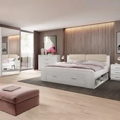 Garnero Arredamenti Set 2 comodini 46x56h cm 3 cassetti pino bianco Cortina Gihome® Bianco Frassinato Clearance