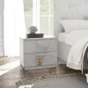 Garnero Arredamenti Set 2 comodini 51x48h cm con cassetti bianco opaco frassinato con serigrafia e specchio Olimpo Hot