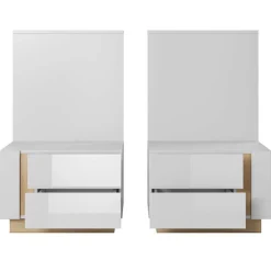 Garnero Arredamenti Set 2 comodini 60x102h cm design bianco lucido rovere Noa