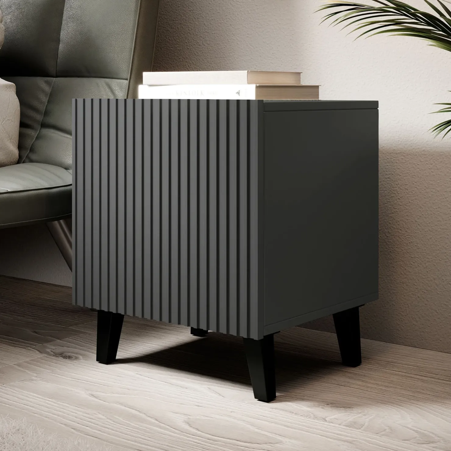 Garnero Arredamenti Set 2 comodini 45x52h cm moderni cannettato Essence Antracite Outlet