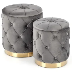 Garnero Arredamenti Set 2 pouf con contenitore in velluto Emil Grigio Clearance