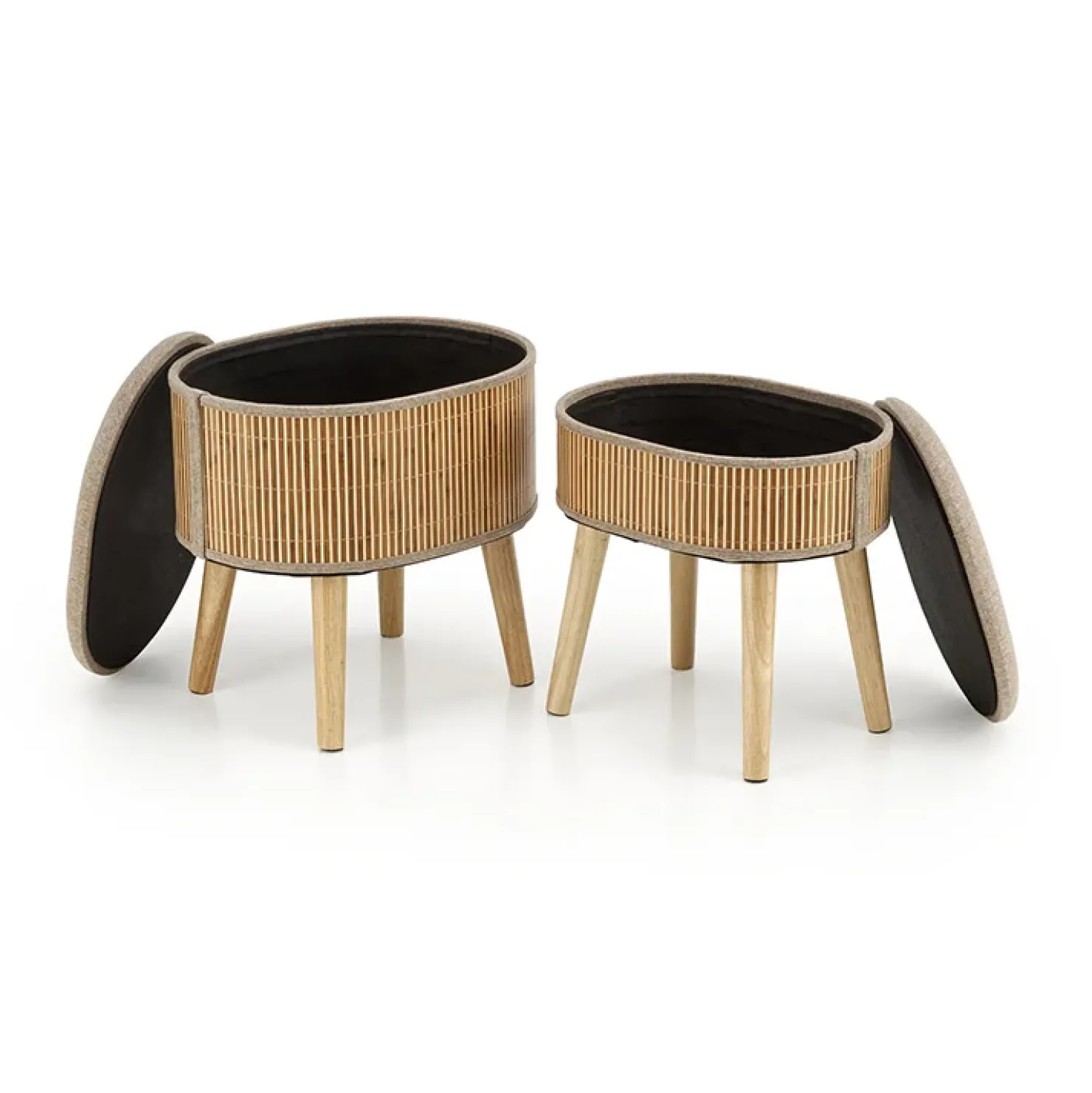 Garnero Arredamenti Set 2 pouf con contenitore in tessuto beige rovere Gandalf Hot