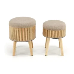 Garnero Arredamenti Set 2 pouf con contenitore in tessuto beige rovere Gandalf Hot