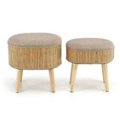 Garnero Arredamenti Set 2 pouf con contenitore in tessuto beige rovere Gandalf Hot
