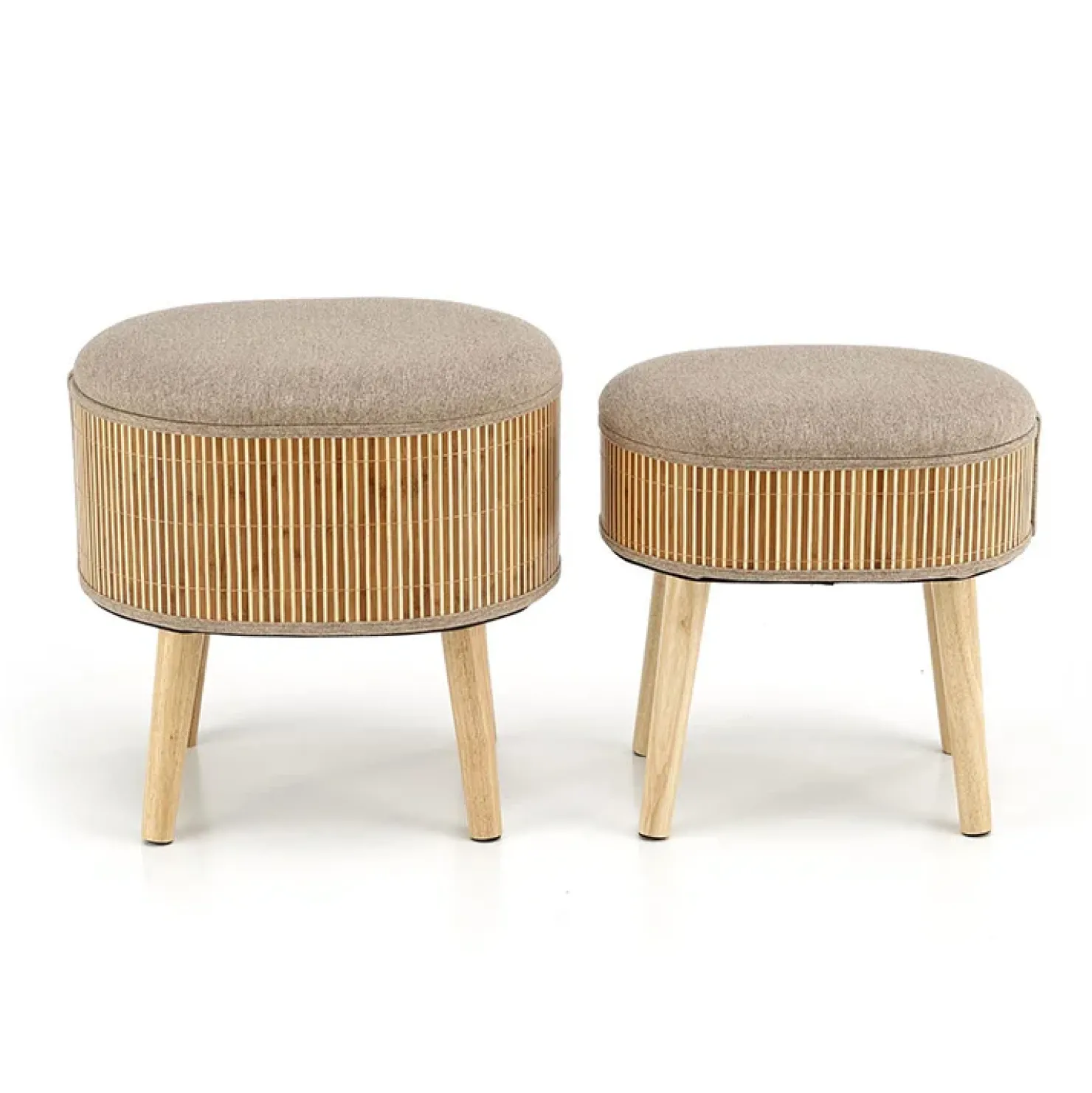 Garnero Arredamenti Set 2 pouf con contenitore in tessuto beige rovere Gandalf Hot