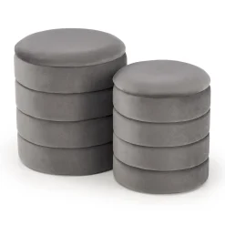 Garnero Arredamenti Set 2 pouf contenitori in velluto Xavier Grigio Clearance