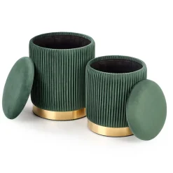 Garnero Arredamenti Set 2 pouf design da salotto contenitore in velluto verde Cubal Verde - Oro Sale