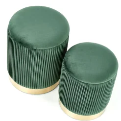 Garnero Arredamenti Set 2 pouf design da salotto contenitore in velluto verde Cubal Verde - Oro Sale