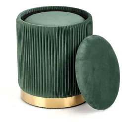 Garnero Arredamenti Set 2 pouf design da salotto contenitore in velluto verde Cubal Verde - Oro Sale