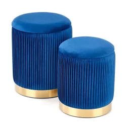 Garnero Arredamenti Set 2 pouf in velluto contenitore blu oro Cubal Blu - Oro Best