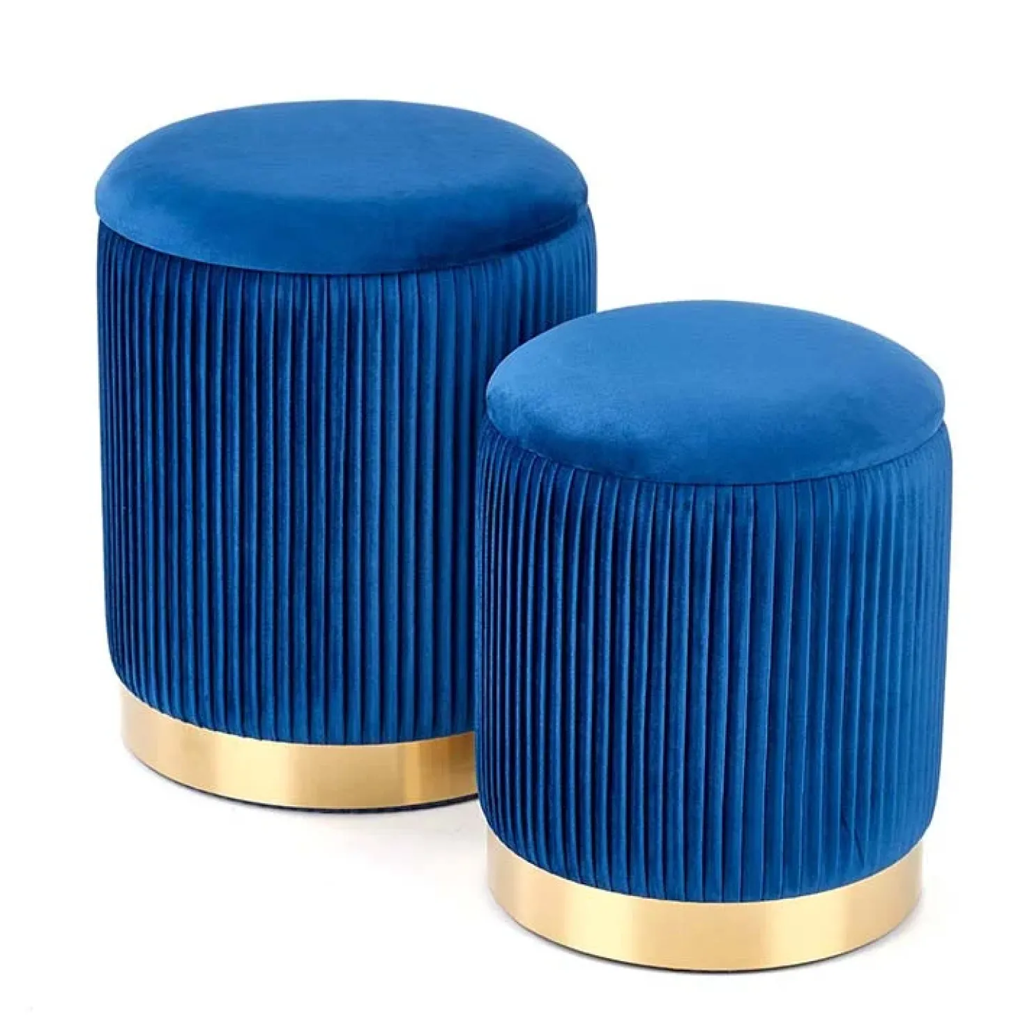 Garnero Arredamenti Set 2 pouf in velluto contenitore blu oro Cubal Blu - Oro Best