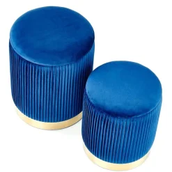 Garnero Arredamenti Set 2 pouf in velluto contenitore blu oro Cubal Blu - Oro Best
