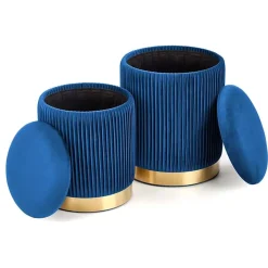 Garnero Arredamenti Set 2 pouf in velluto contenitore blu oro Cubal Blu - Oro Best