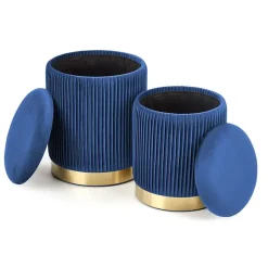 Garnero Arredamenti Set 2 pouf in velluto contenitore blu oro Cubal Blu - Oro Best