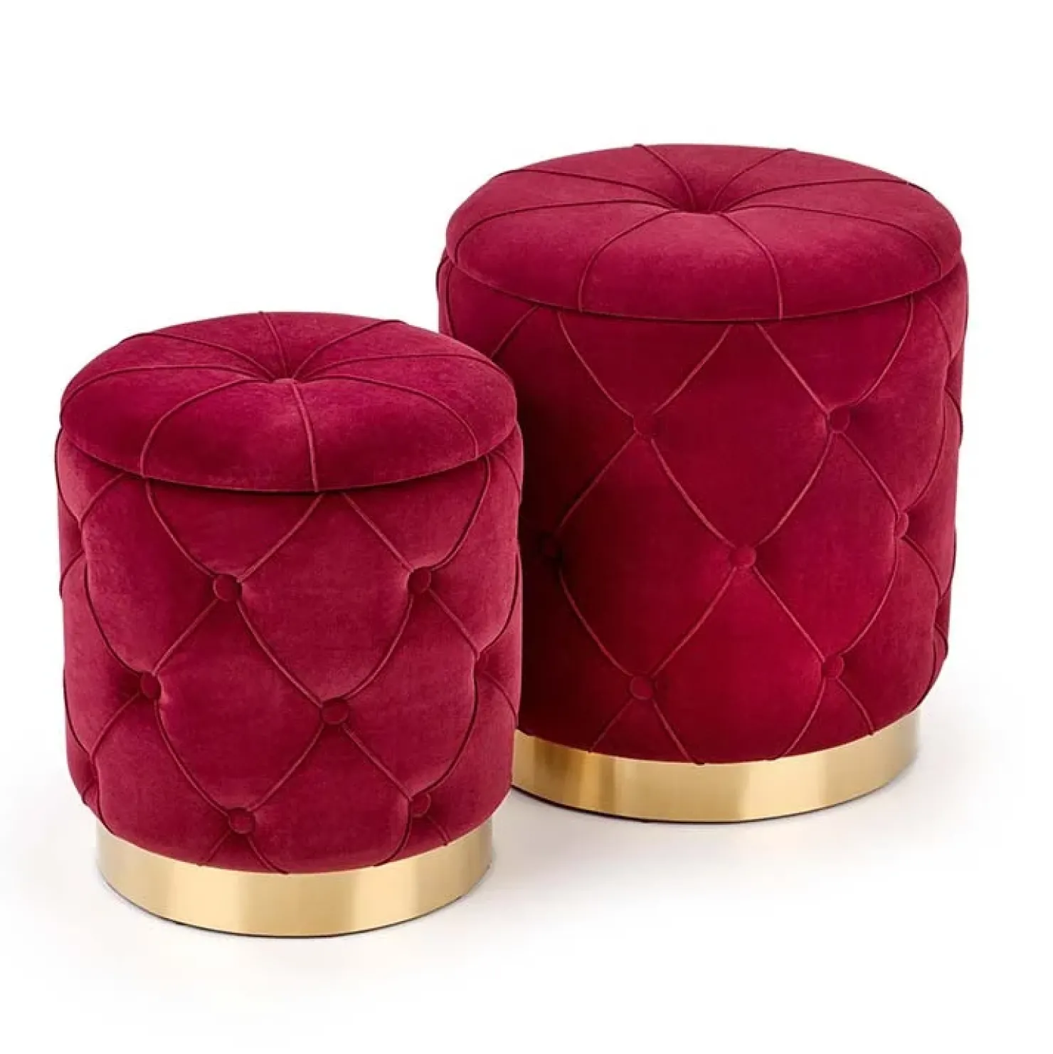 Garnero Arredamenti Set 2 pouf moderno contenitore in velluto Emil Bordeaux