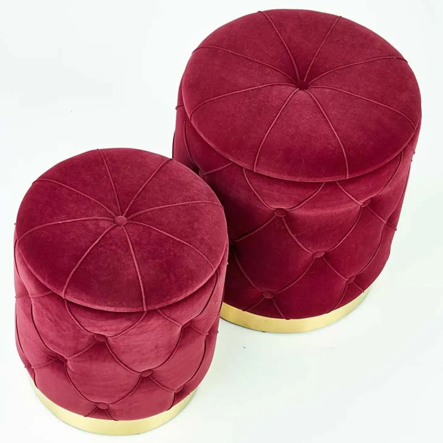 Garnero Arredamenti Set 2 pouf moderno contenitore in velluto Emil Bordeaux
