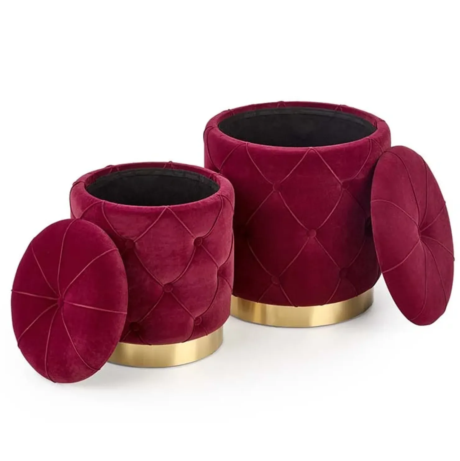 Garnero Arredamenti Set 2 pouf moderno contenitore in velluto Emil Bordeaux