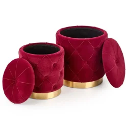Garnero Arredamenti Set 2 pouf moderno contenitore in velluto Emil Bordeaux