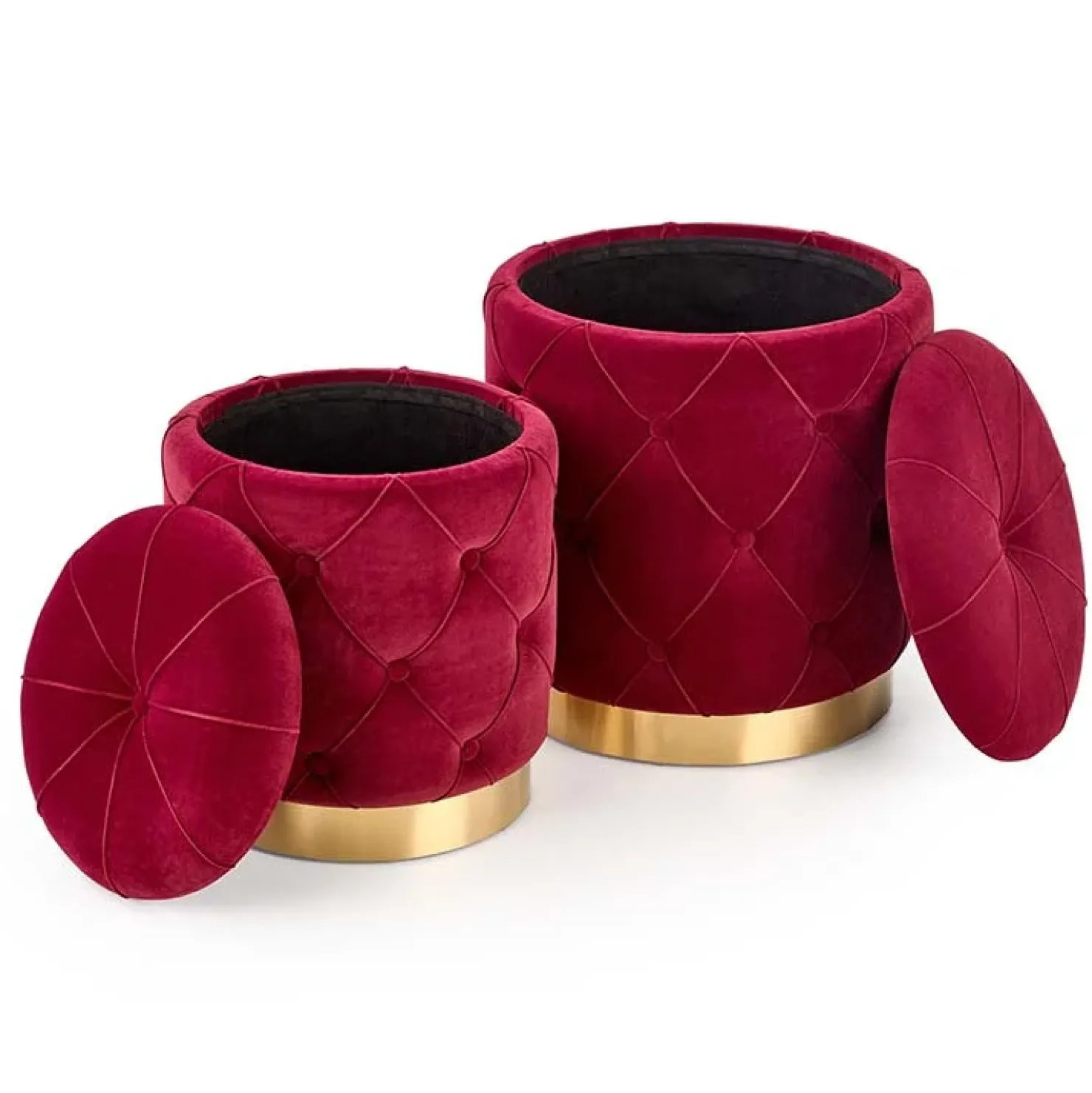 Garnero Arredamenti Set 2 pouf moderno contenitore in velluto Emil Bordeaux