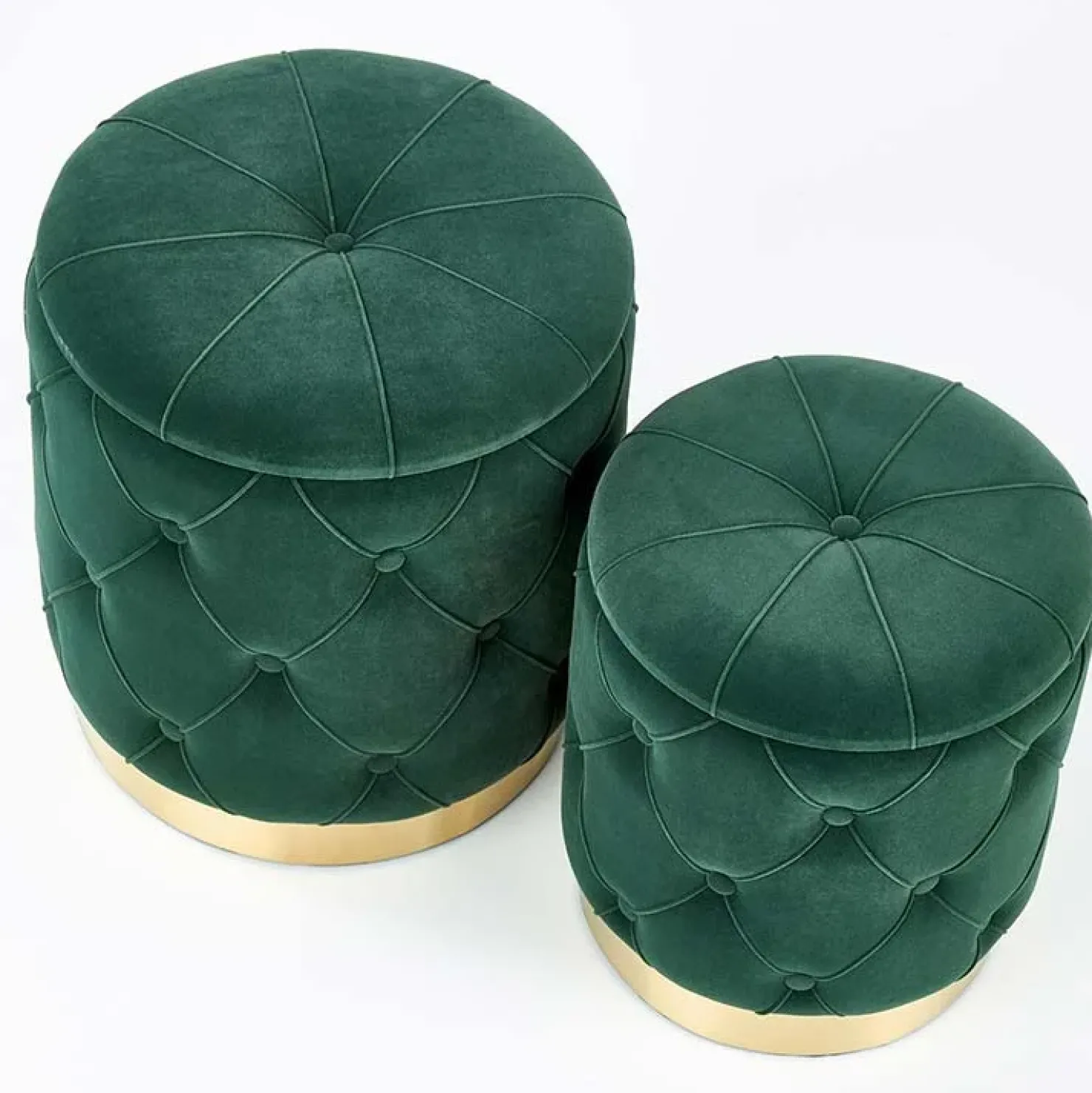 Garnero Arredamenti Set 2 pouf moderno contenitore in velluto Emil Verde Best
