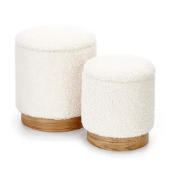 Garnero Arredamenti Set 2 pouf rotondi contenitore imbottiti panna rovere Masato Outlet