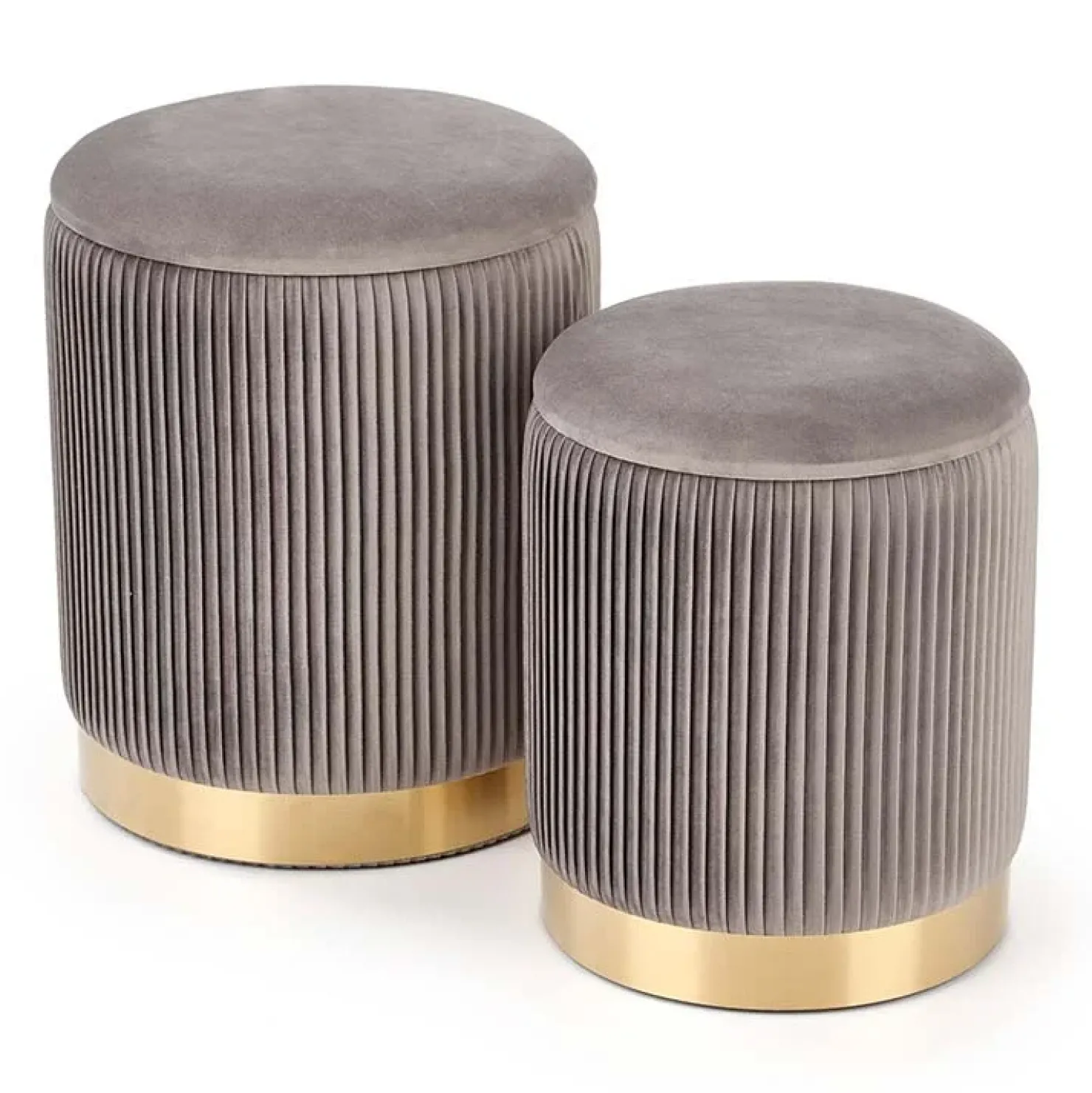 Garnero Arredamenti Set 2 pouf rotondi contenitore in velluto acciaio cromato oro Cubal Grigio - Oro Outlet