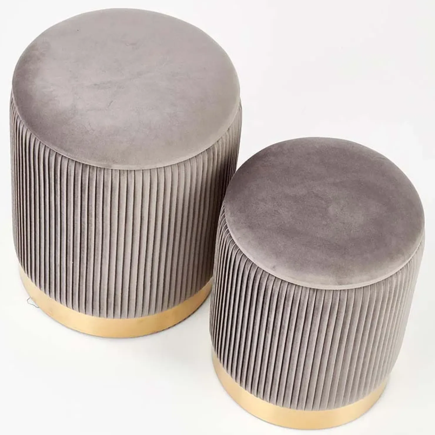 Garnero Arredamenti Set 2 pouf rotondi contenitore in velluto acciaio cromato oro Cubal Grigio - Oro Outlet