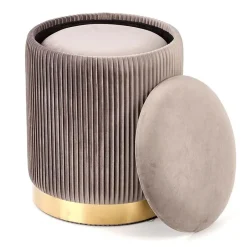 Garnero Arredamenti Set 2 pouf rotondi contenitore in velluto acciaio cromato oro Cubal Grigio - Oro Outlet