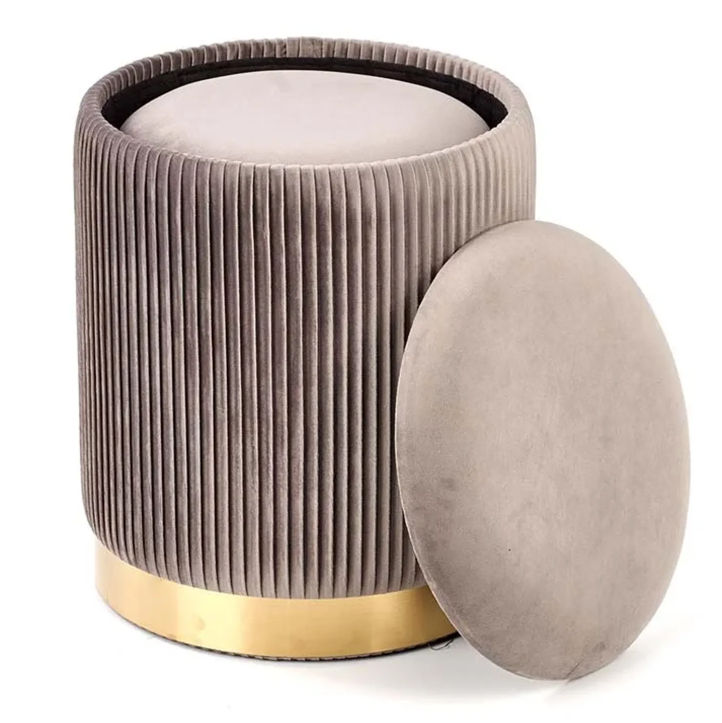 Garnero Arredamenti Set 2 pouf rotondi contenitore in velluto acciaio cromato oro Cubal Grigio - Oro Outlet