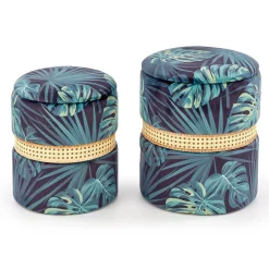 Garnero Arredamenti Set 2 pouf rotondi contenitore in tessuto moderni multicolore Thalia