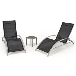 Garnero Arredamenti Set 2 sdraio da giardino con tavolino relax nero grigio Marea