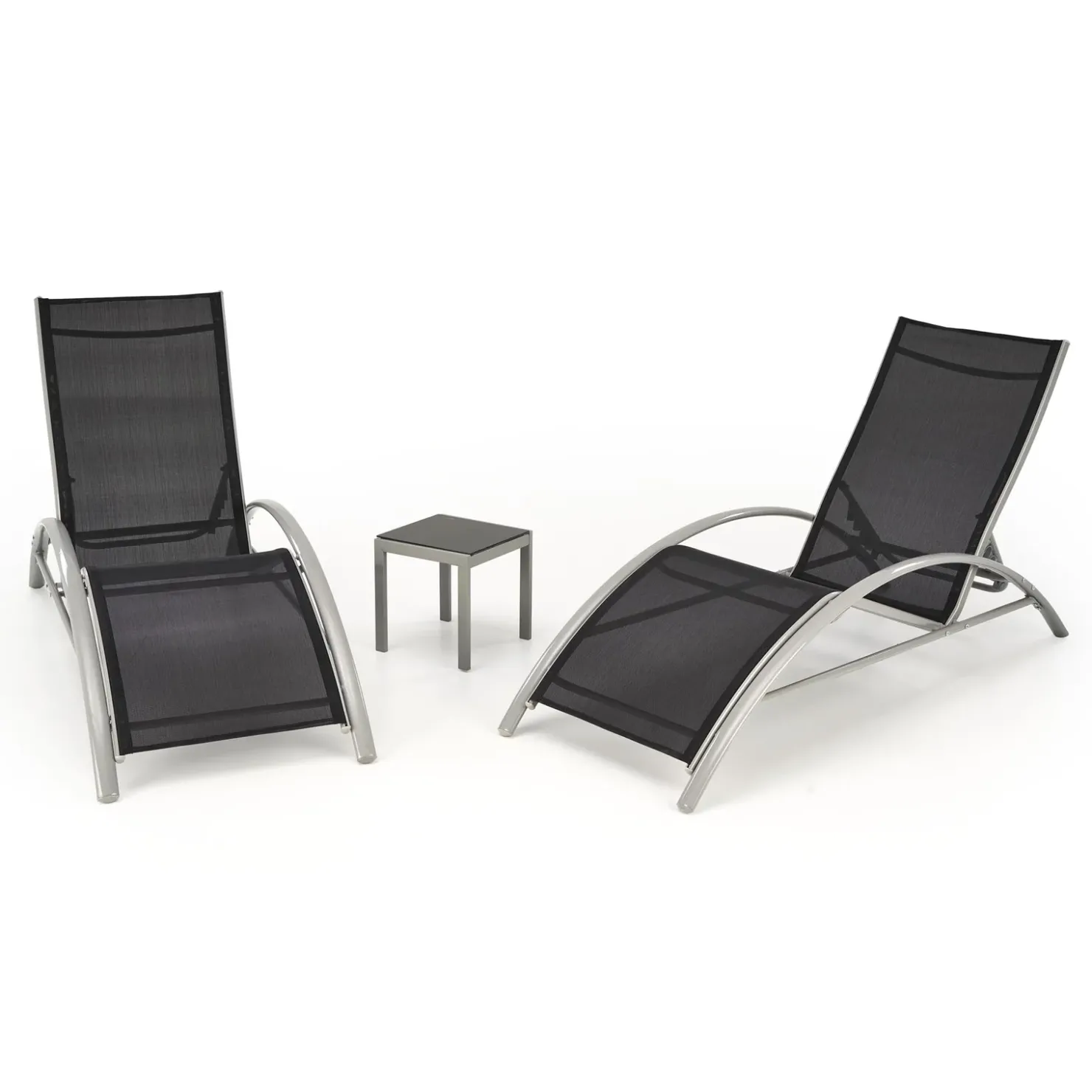 Garnero Arredamenti Set 2 sdraio da giardino con tavolino relax nero grigio Marea
